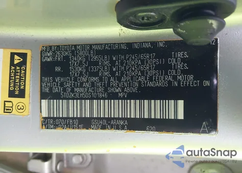 2013 Toyota Highlander Base V6 from USA, damaged, VIN 5TDZK3EH5DS101846